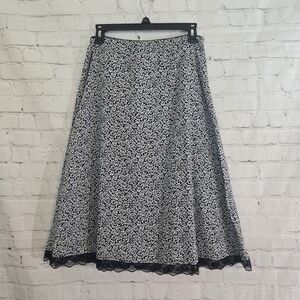 Y2k Elementz Cotton Midi Skirt Black Micro Floral Lace Trim M Fairy Grunge